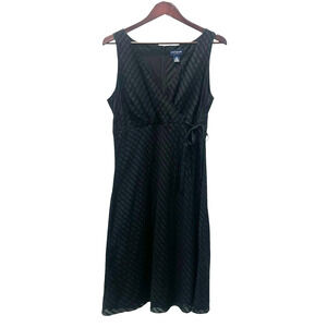 Ann Taylor Black Sleeveless Dress Cotton A-Line V Neck Stripe Texture 14P